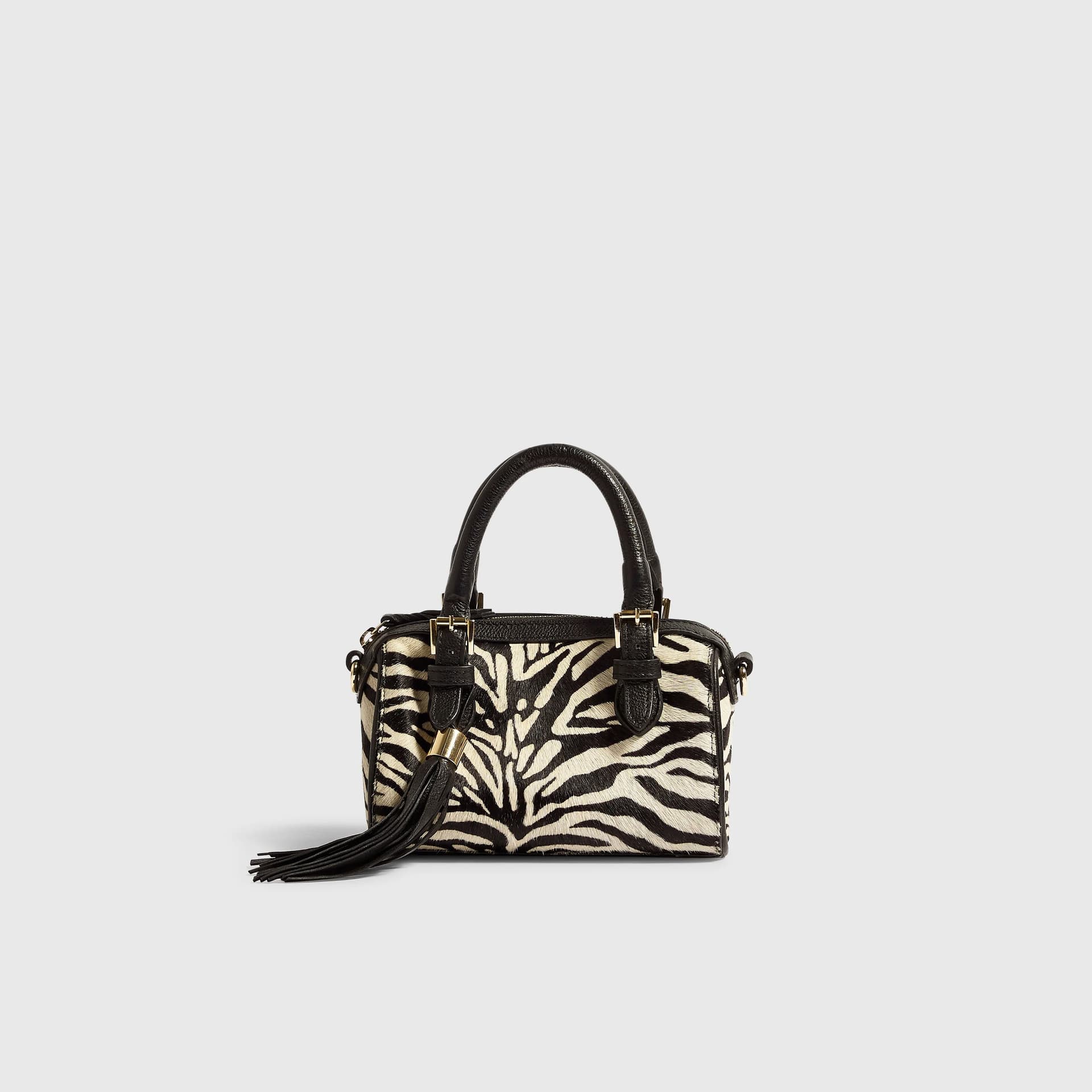 River Island River Island Womens Black Animal Print Hair On Leather Bowler Bag