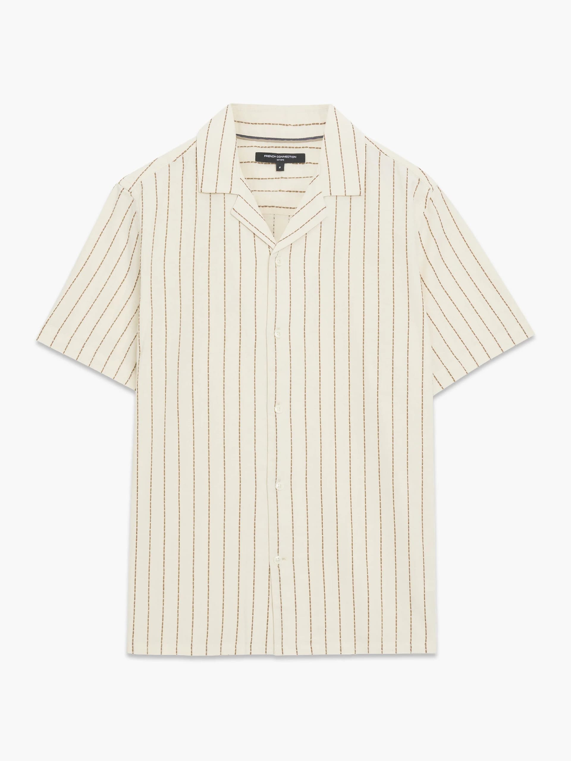 French Connection Short Sleeve Contrast Stitch Stripe Shirt Bone White/Chocolate