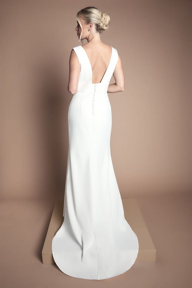 Coast Coast Women's Honoured Petite Premium Crepe Plunge Neck Fishtail Wedding Dress in Ivory - 3