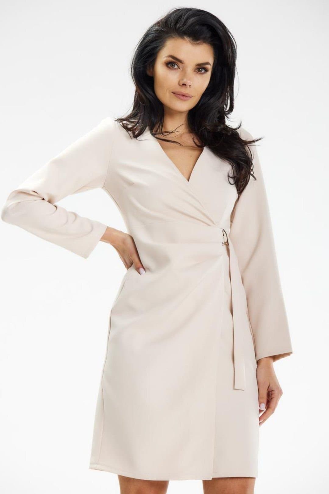 Love Lace Love Lace Women's Envelope Mini Robe Dress Long Sleeve in Beige