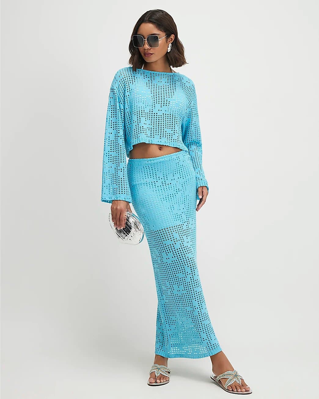 River Island River Island Womens Blue Crochet Maxi Skirt