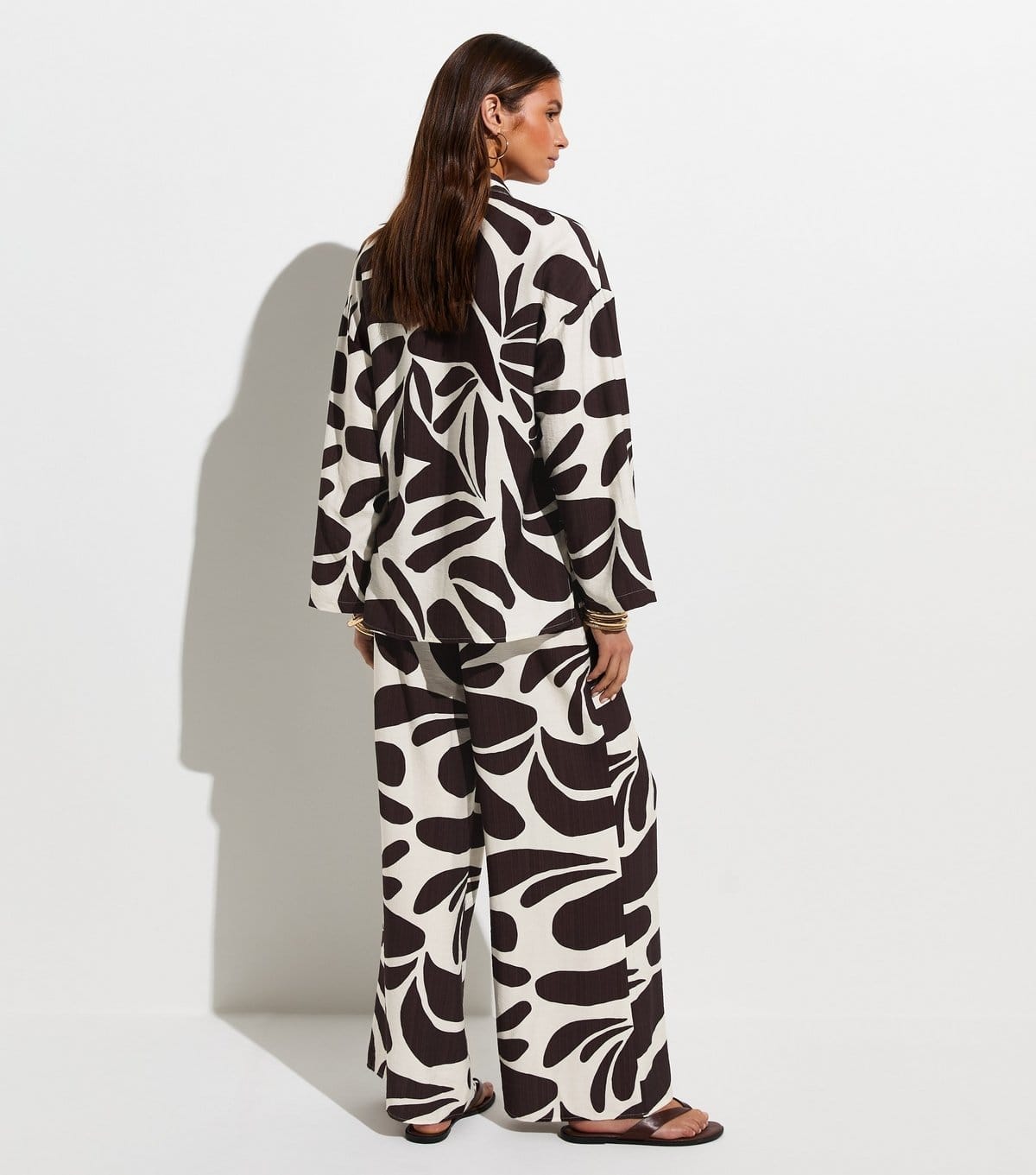 New Look Women's Brown Leaf Print Chiffon Beach Trousers New Look - 4