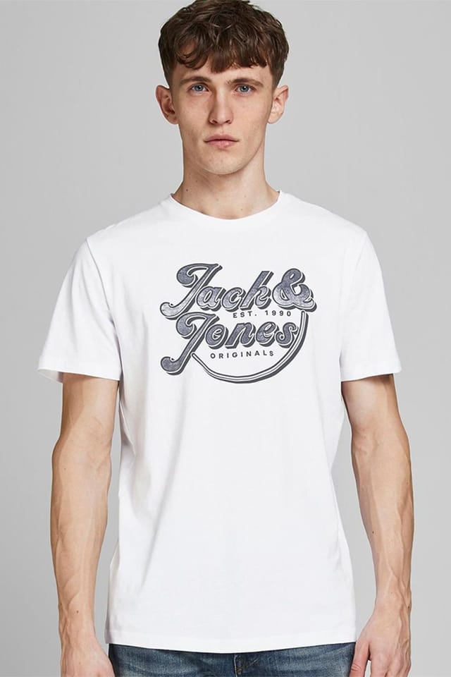 jack & jones Jack & Jones Men's Classic Logo T-Shirt Stretchy & Soft Regular Fit, White - 3