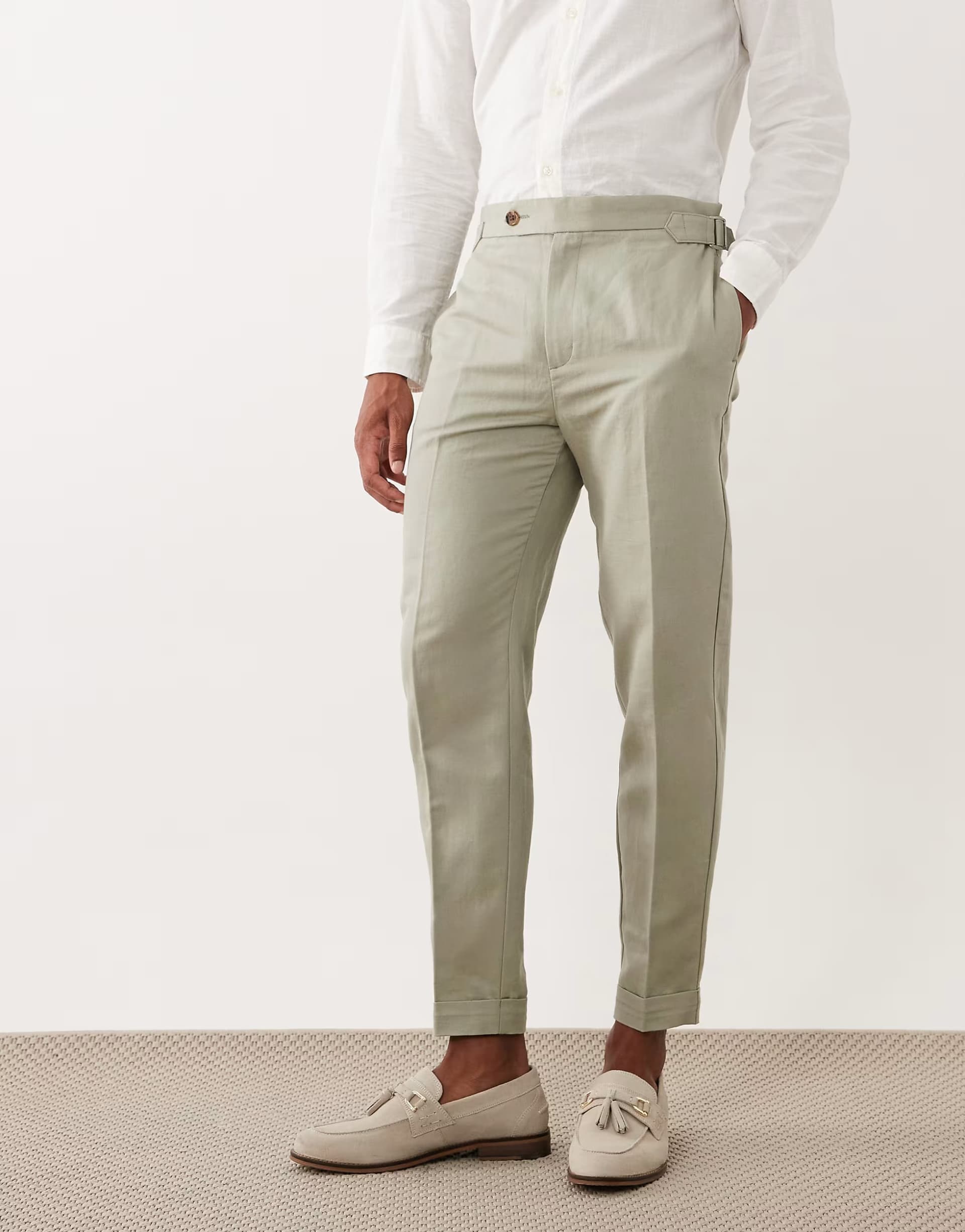 ASOS ASOS Smart Linen Rich Tapered Trousers in Sage Green