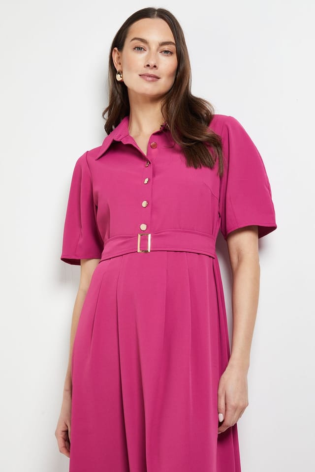 Principles Principles Women's Tailored Crepe Belted Midi Dress in Dark Pink - 2