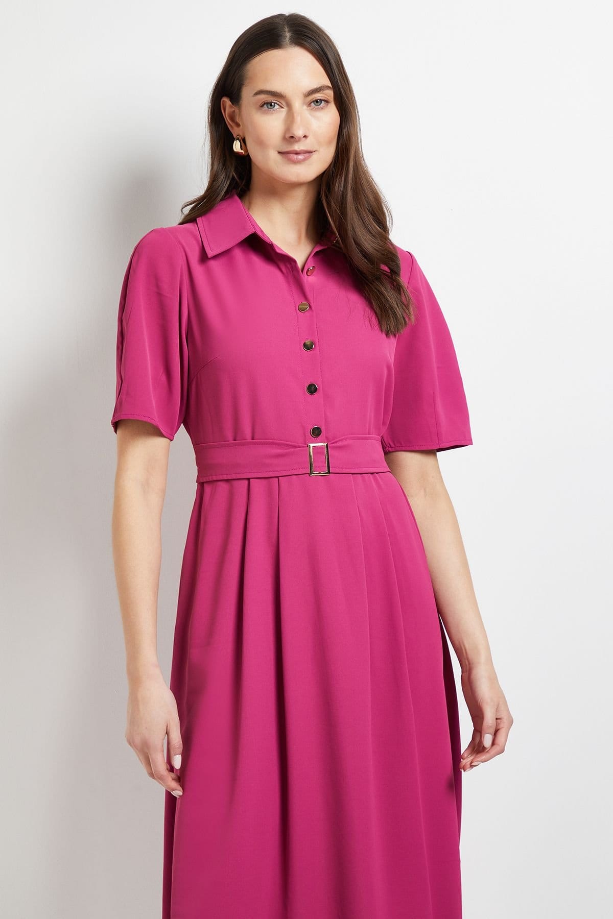 Principles Principles Women's Tailored Crepe Belted Midi Dress in Dark Pink - 4