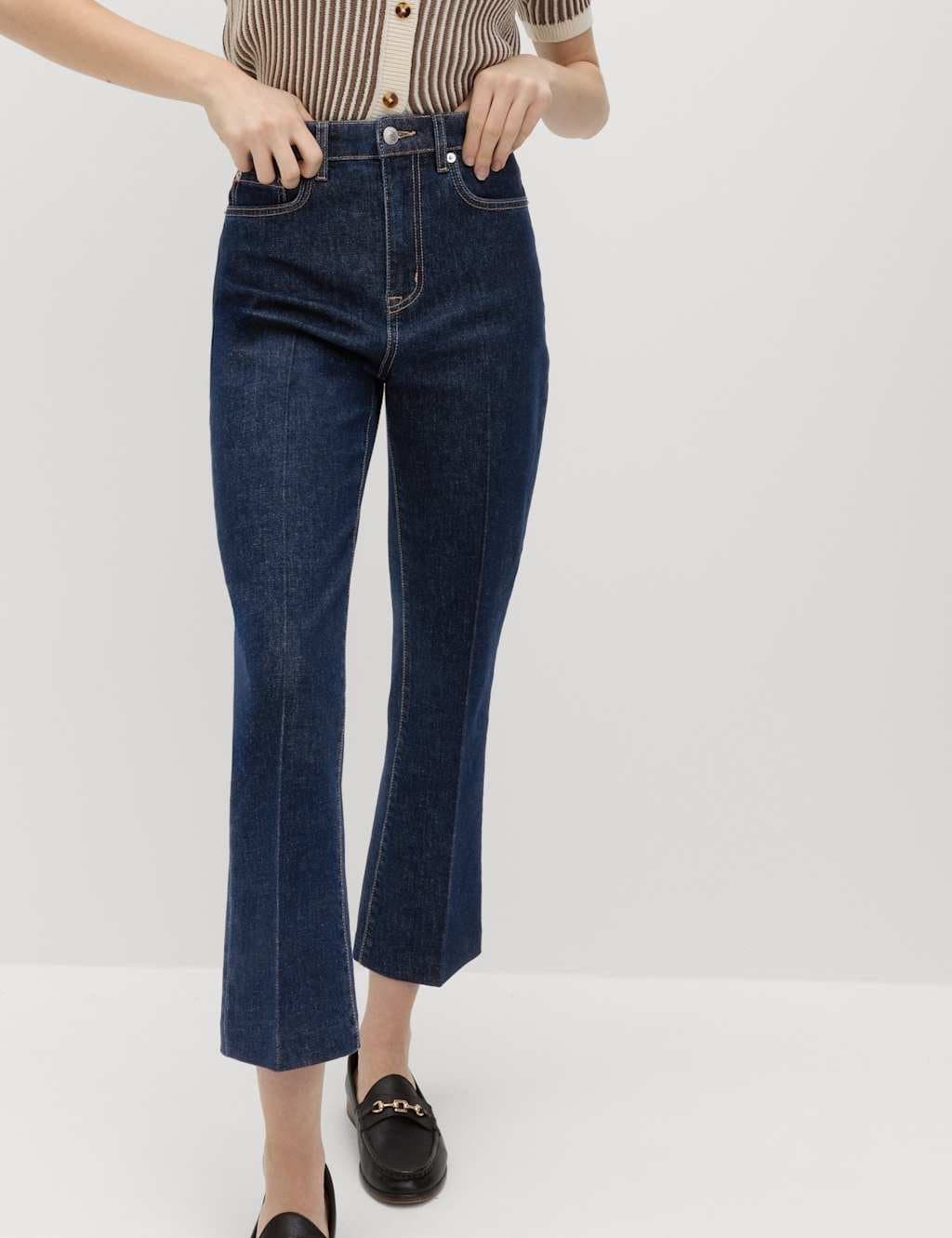Marks & Spencer M&S High Waisted Kickflare Cropped Jeans Indigo Mix