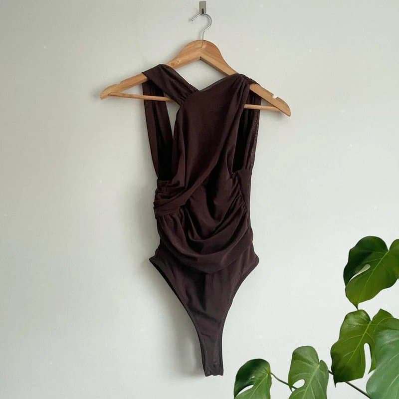 Zara Zara brown tulle asymmetric bodysuit - Size Small / UK 8