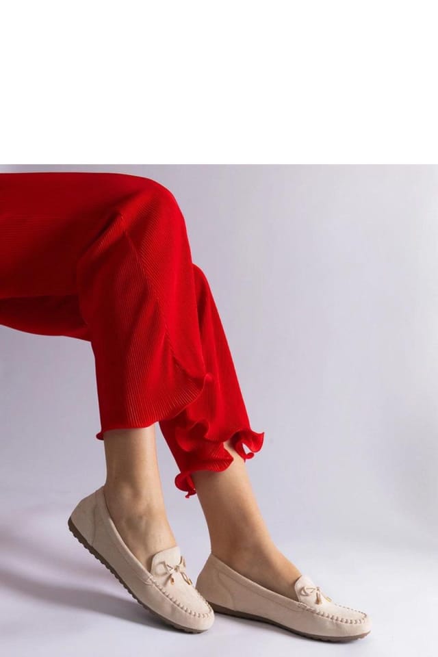 Love Lace Love Lace Women's Beige Bow Slip On Faux Suede Moccasins with Rubber Sole - 2