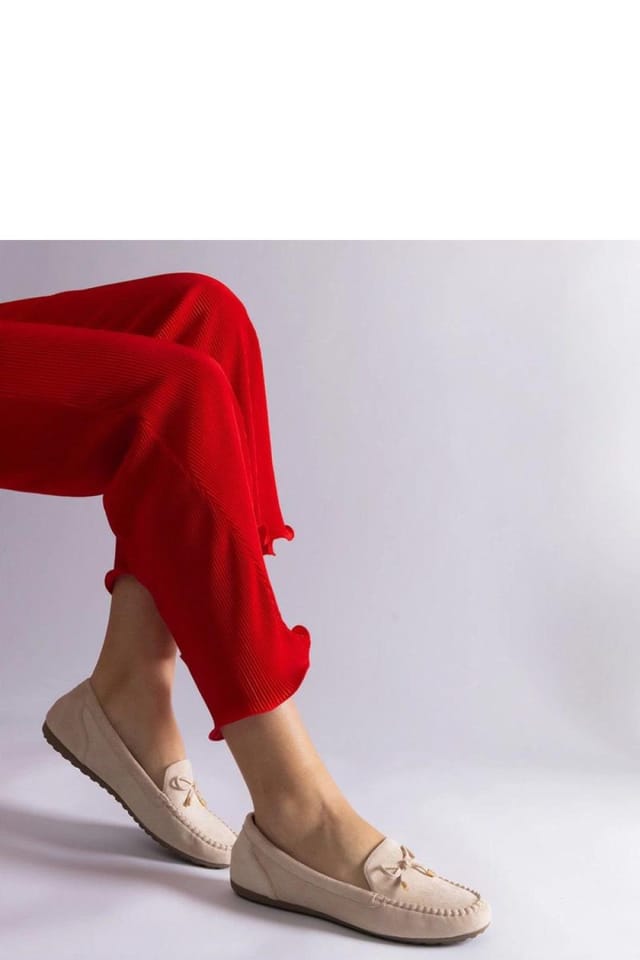 Love Lace Love Lace Women's Beige Bow Slip On Faux Suede Moccasins with Rubber Sole - 3