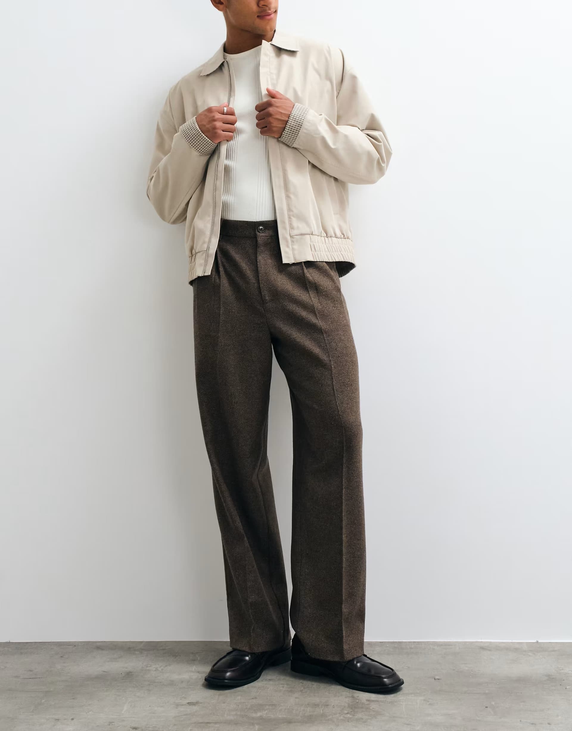 ASOS ASOS DESIGN tailored wide leg trousers with wool in brown texture