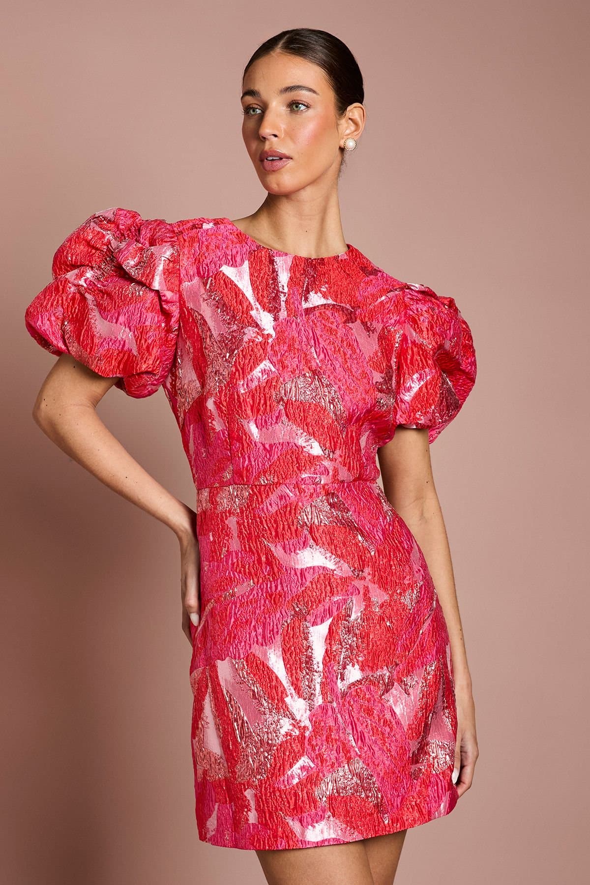 Coast Coast Women's Jacquard Button Detail Mini Dress in Red