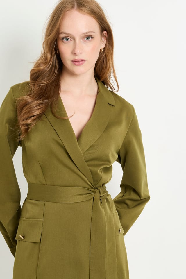 Principles Principles Women's Collar Detail Pocket Midi Dress in Khaki - 2