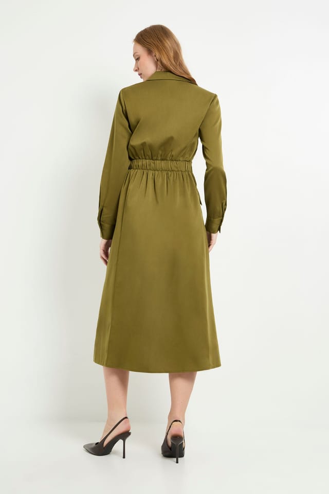 Principles Principles Women's Collar Detail Pocket Midi Dress in Khaki - 3