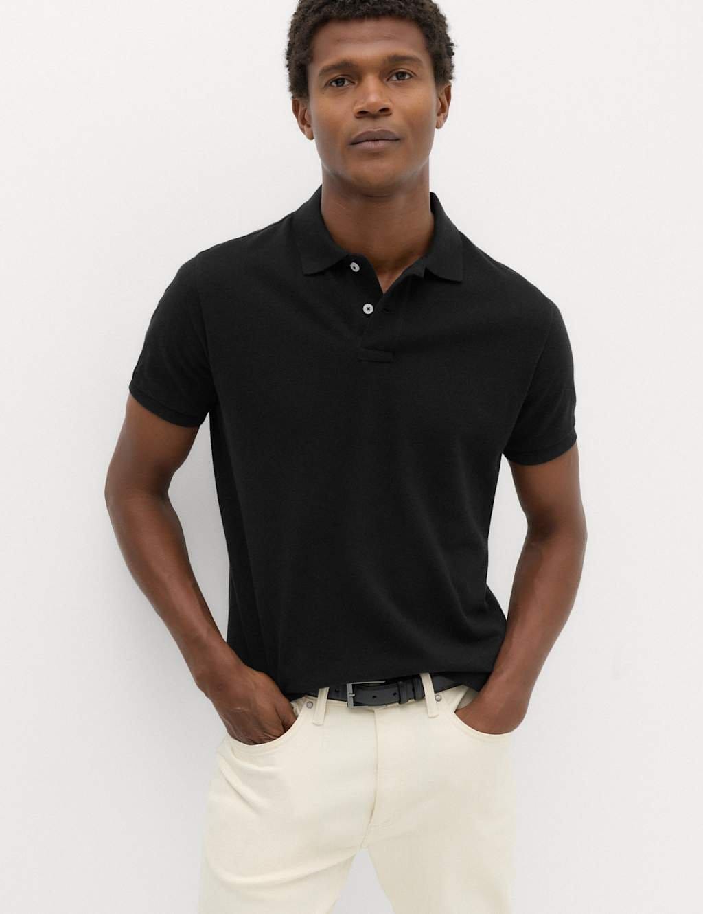 M&S Black Cotton Slim Fit Polo Shirt