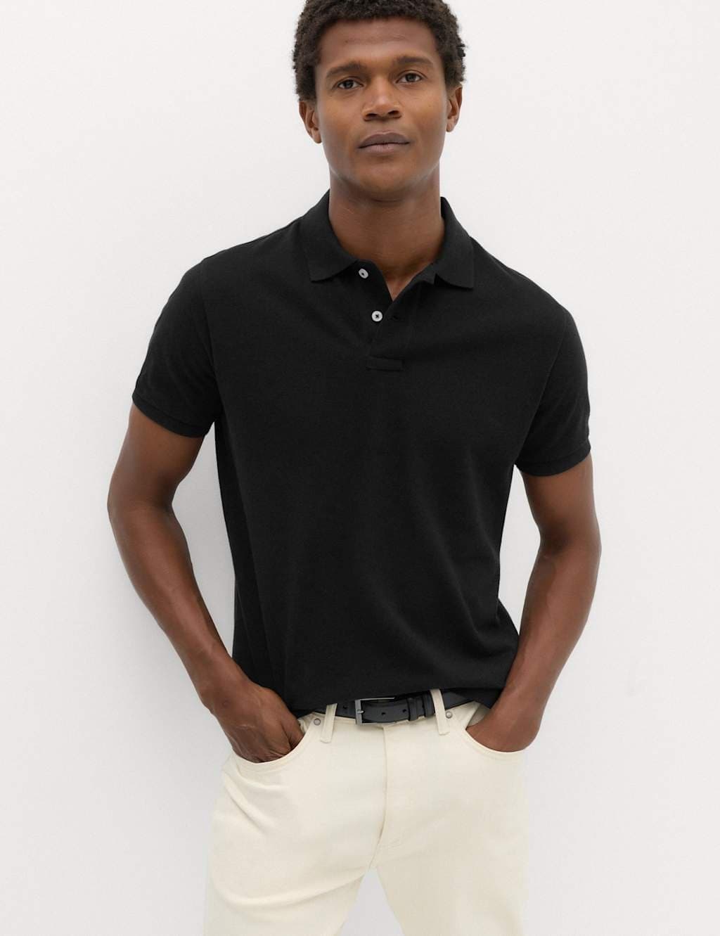 Marks & Spencer M&S Black Cotton Slim Fit Polo Shirt