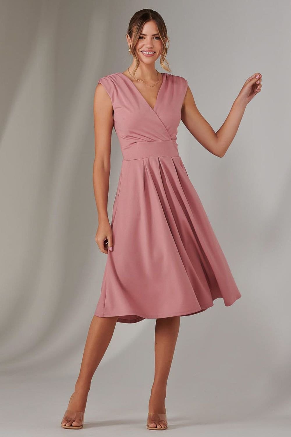 Jolie Moi Jolie Moi Women's Plain Sleeveless Midi Dress in Dusty Pink - 4