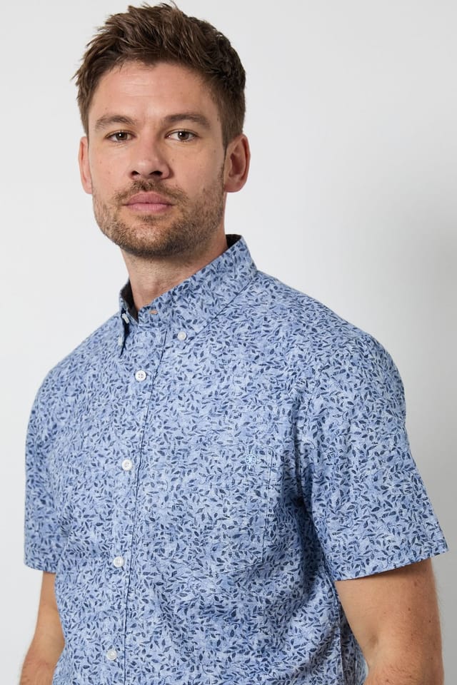 Maine Maine Men's Blue Floral Print Short Sleeve Shirt - 2