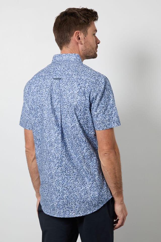 Maine Maine Men's Blue Floral Print Short Sleeve Shirt - 3