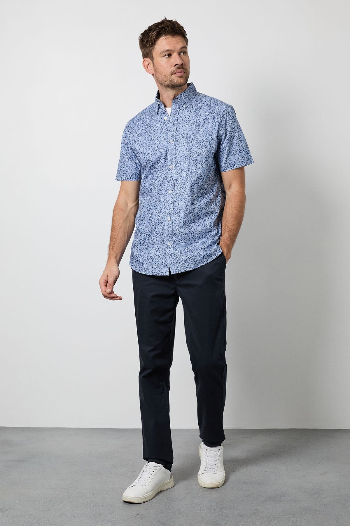 Maine Maine Men's Blue Floral Print Short Sleeve Shirt - 4