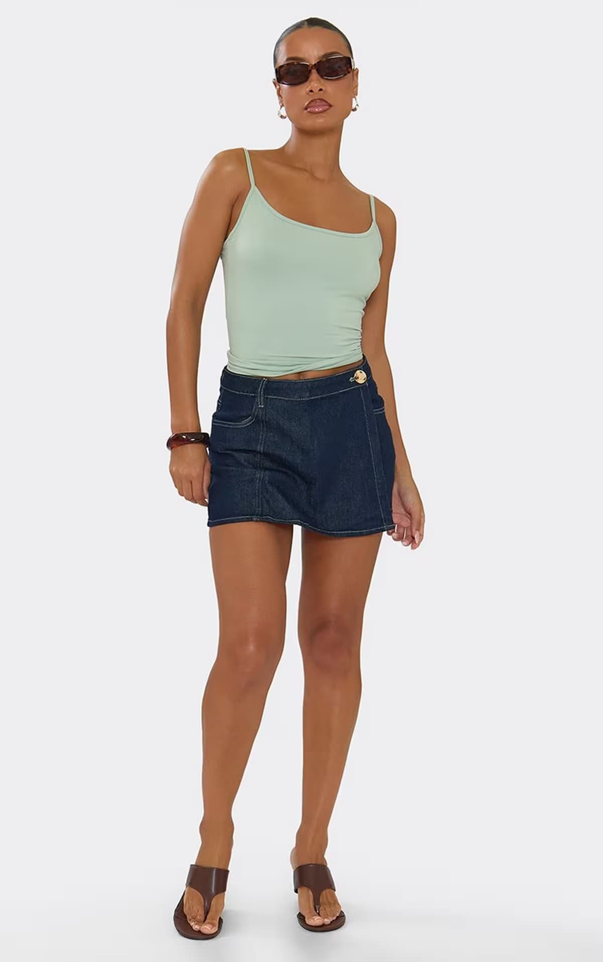 EGO Mid Rise Wrap Front Detail Skort In Indigo Blue Denim, Women's Size UK S