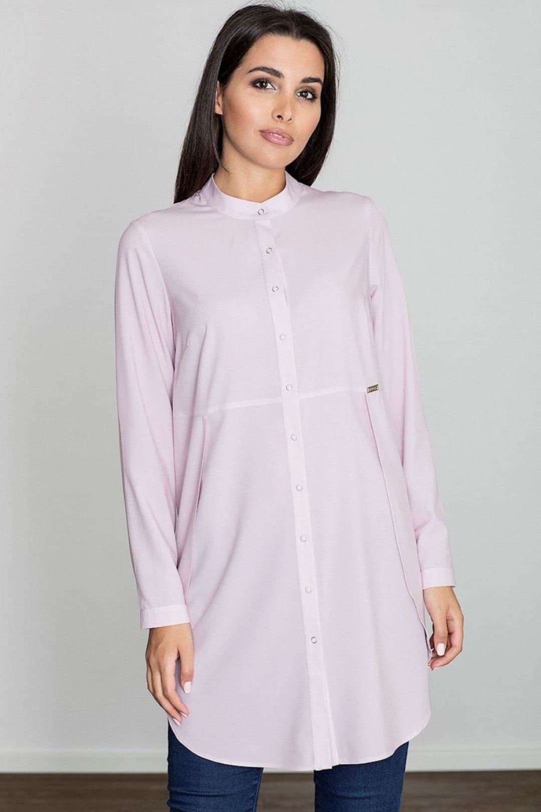 Love Lace Love Lace Women's Elegant Long Sleeve Tunic with Stand Up Collar in Pink