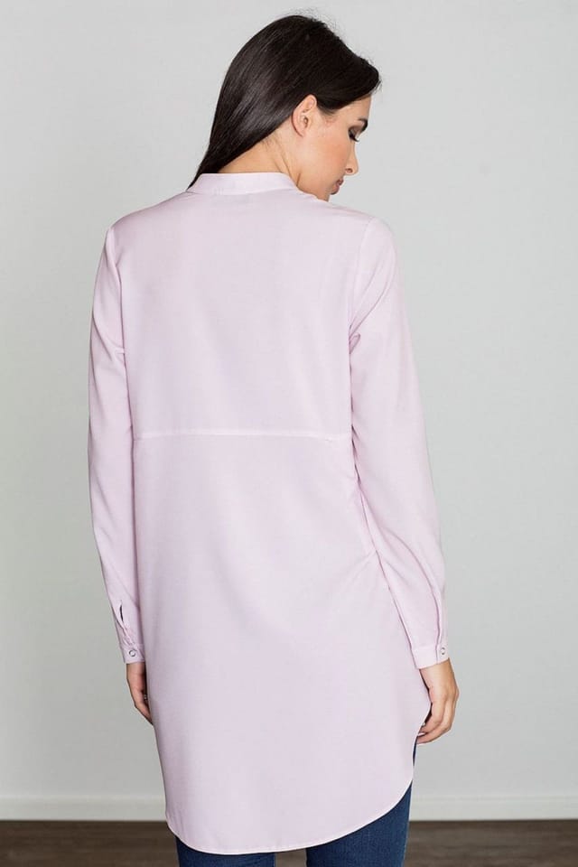 Love Lace Love Lace Women's Elegant Long Sleeve Tunic with Stand Up Collar in Pink - 2