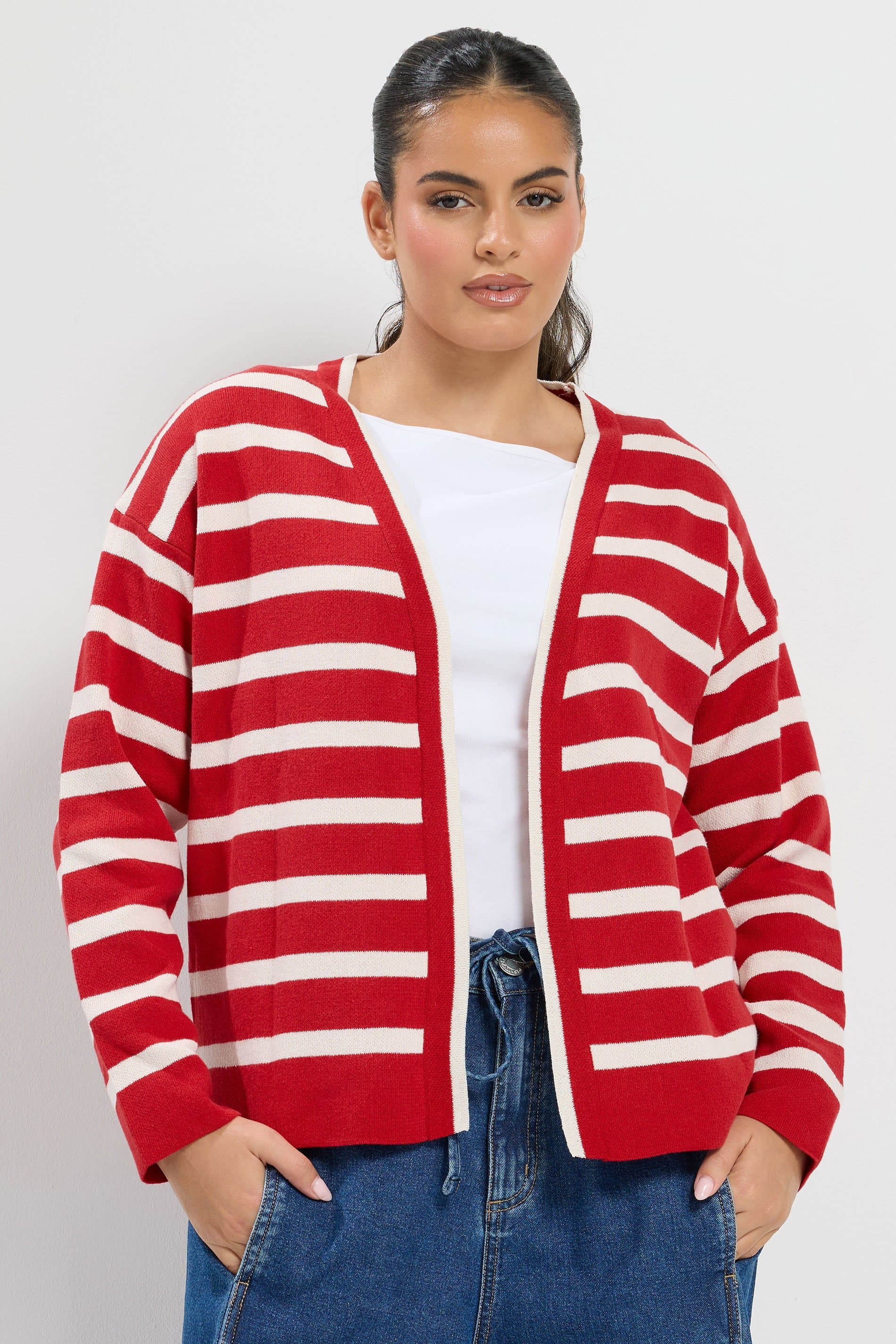 Yours Plus Size Red & Cream Stripe Cardigan