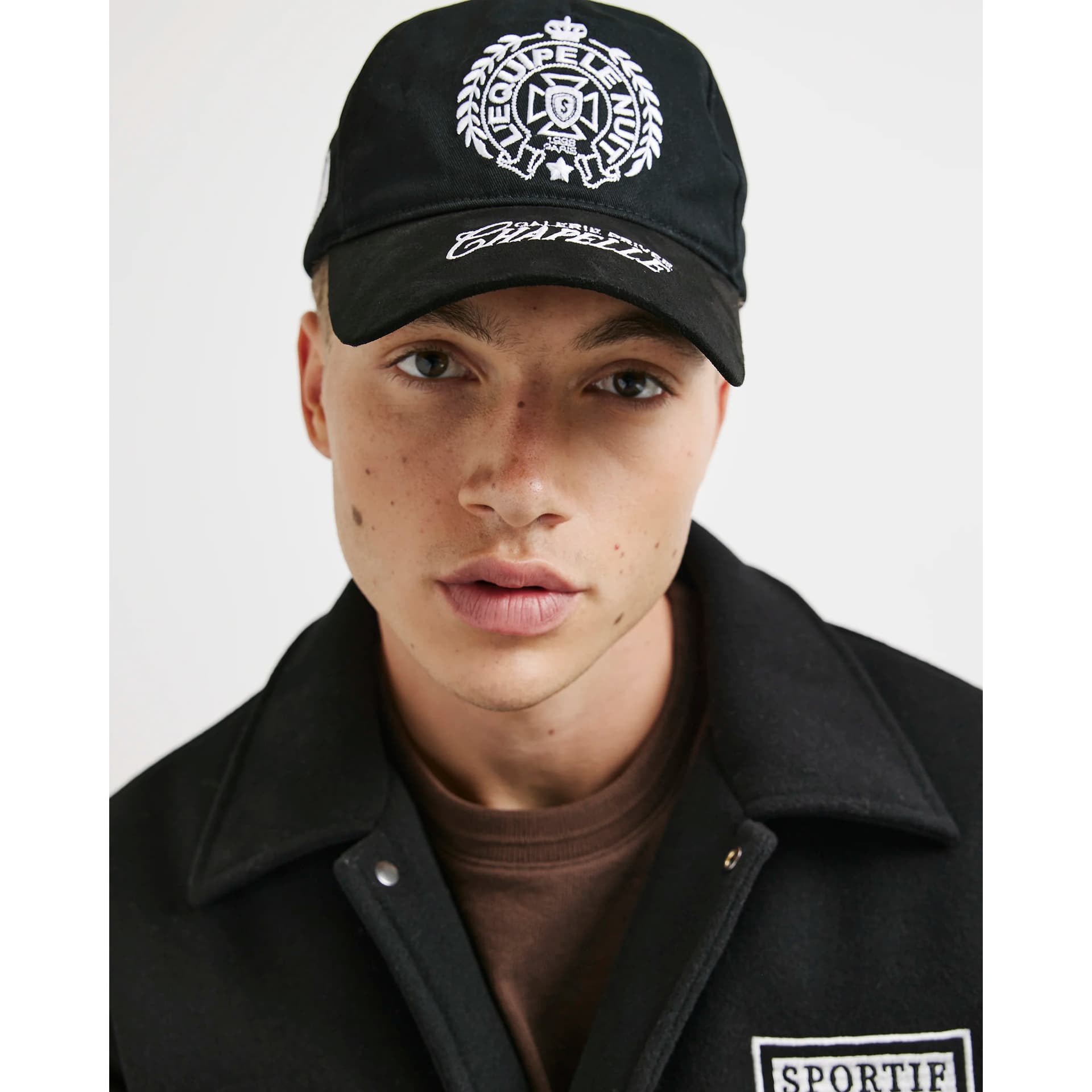 River Island Mens River Island Black Chapelle Crest Embroidery Cap