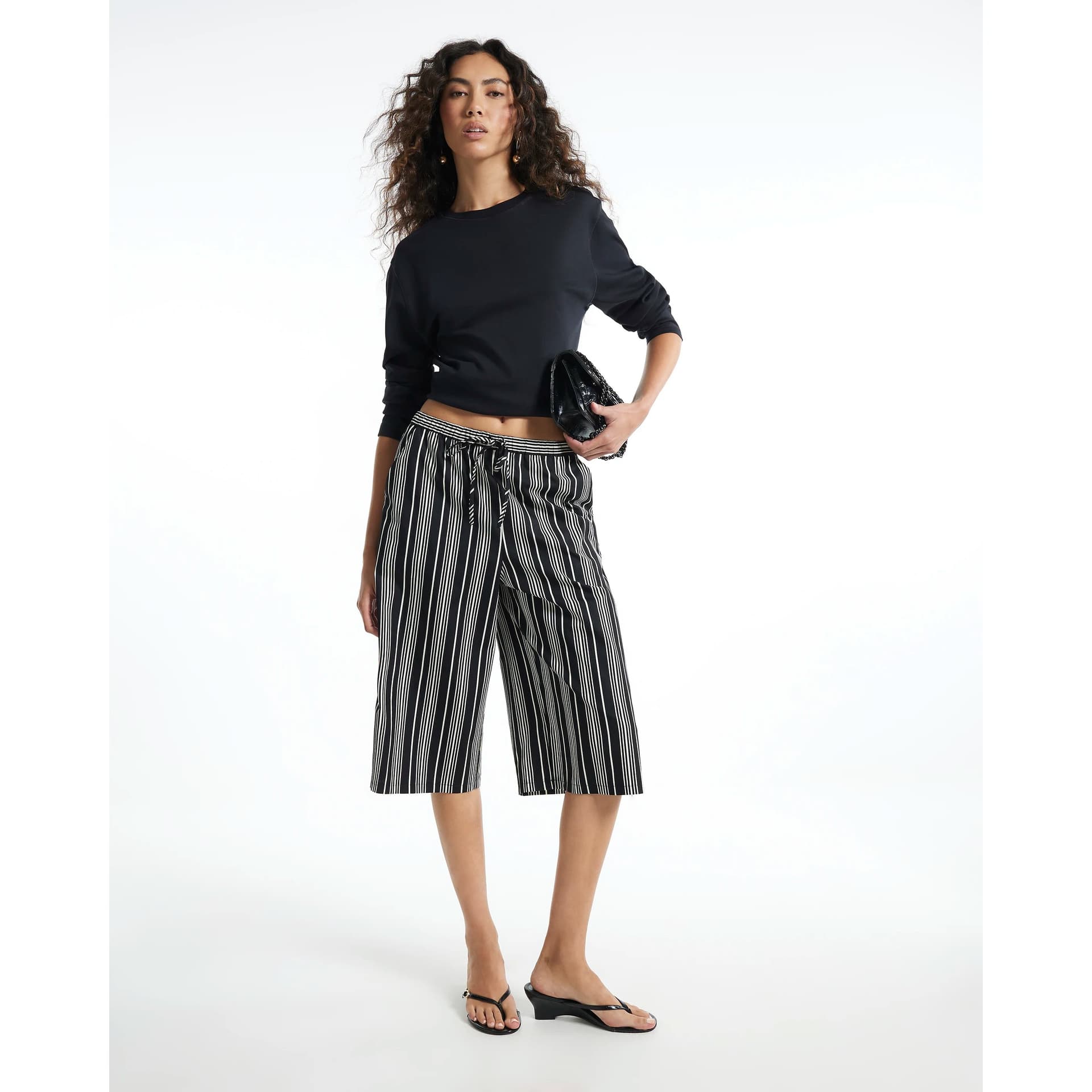 River Island River Island Womens Black Stripe Poplin Culottes