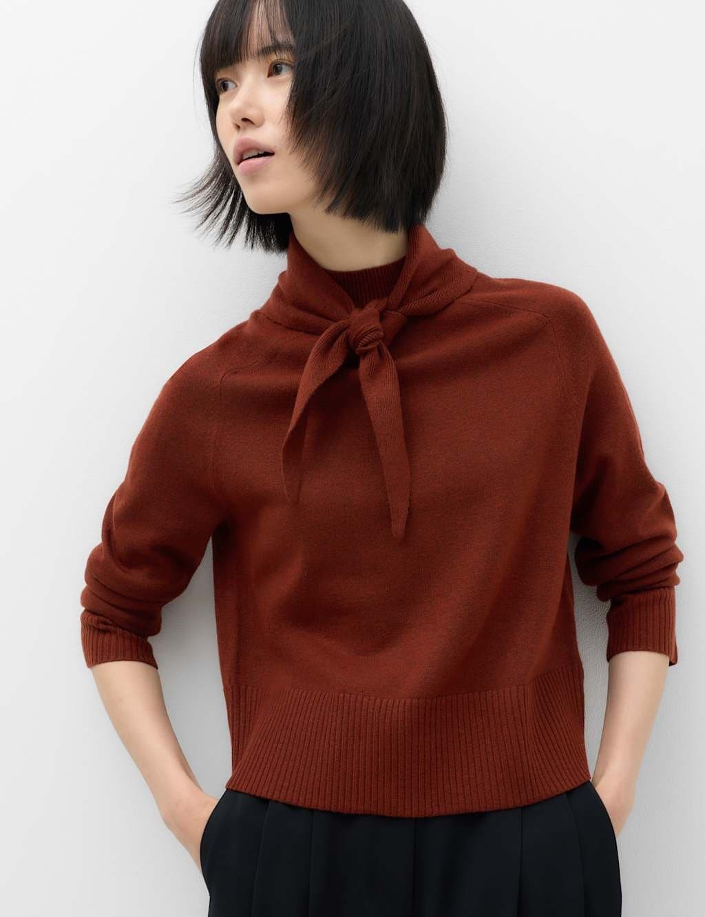 Marks & Spencer M&S Air-Yarn Tie High Neck Jumper Chestnut