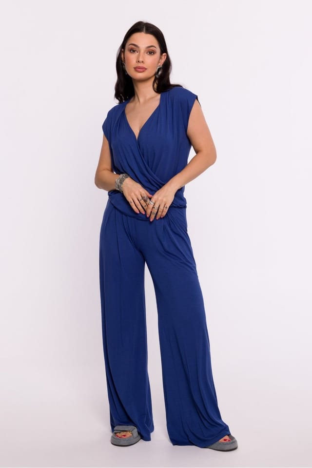 Love Lace Love Lace Women's Viscose Knit Envelope Blouse with Batwing Sleeves in Blue - 2