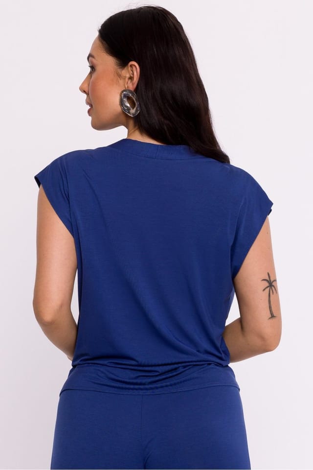 Love Lace Love Lace Women's Viscose Knit Envelope Blouse with Batwing Sleeves in Blue - 3