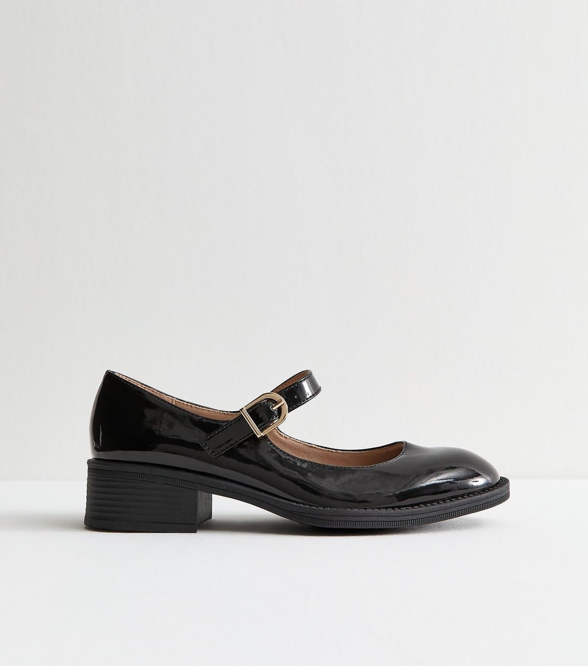 New Look Women's Wide Fit Black Faux Patent Mary Jane Shoes Vegan New Look