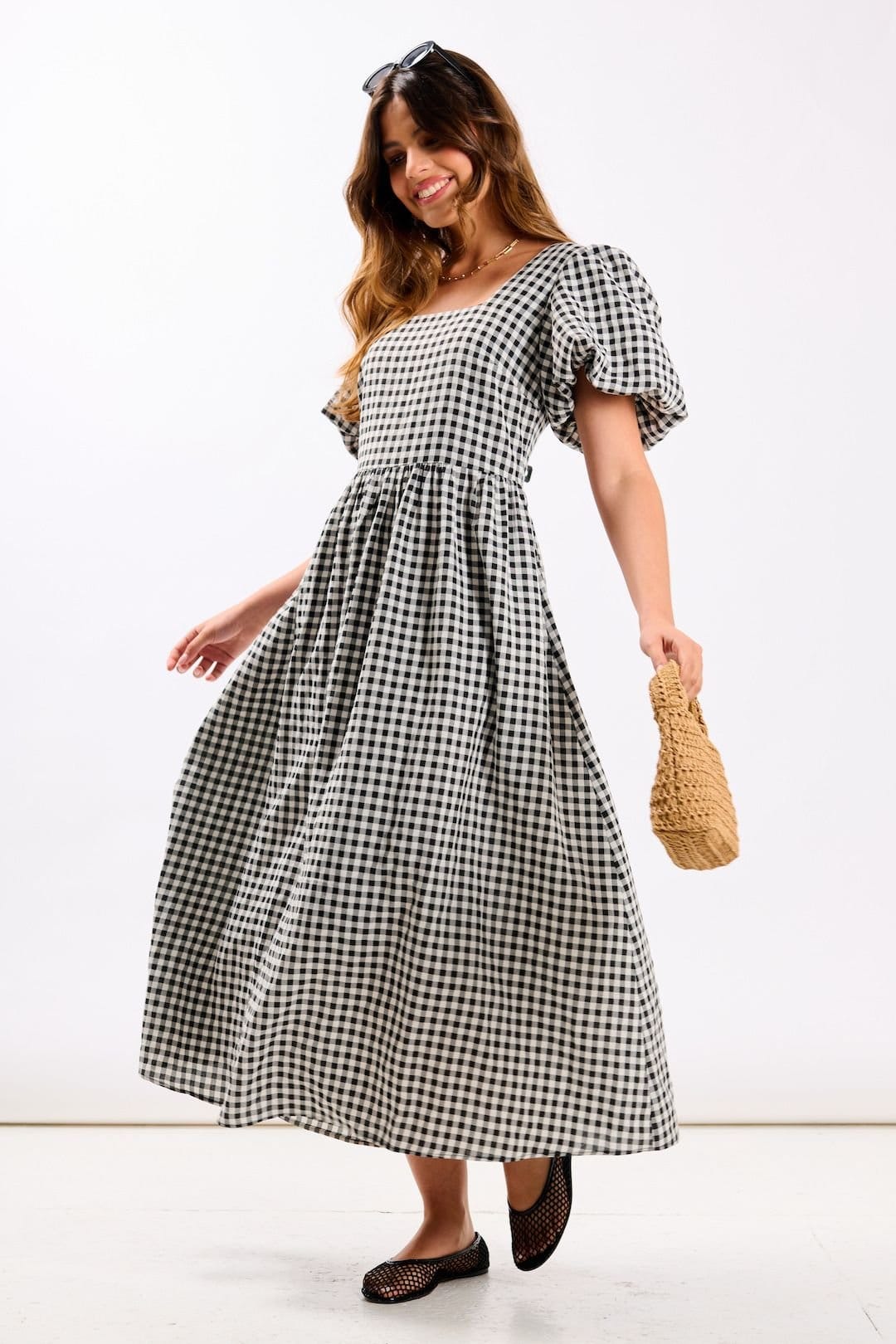 Needs No Label Needs No Label Women's Black Gingham Midi Dress - 4