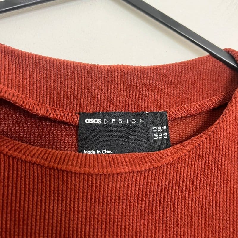 ASOS Burgundy/Orange Ribbed Long Sleeve Dress with Belt
