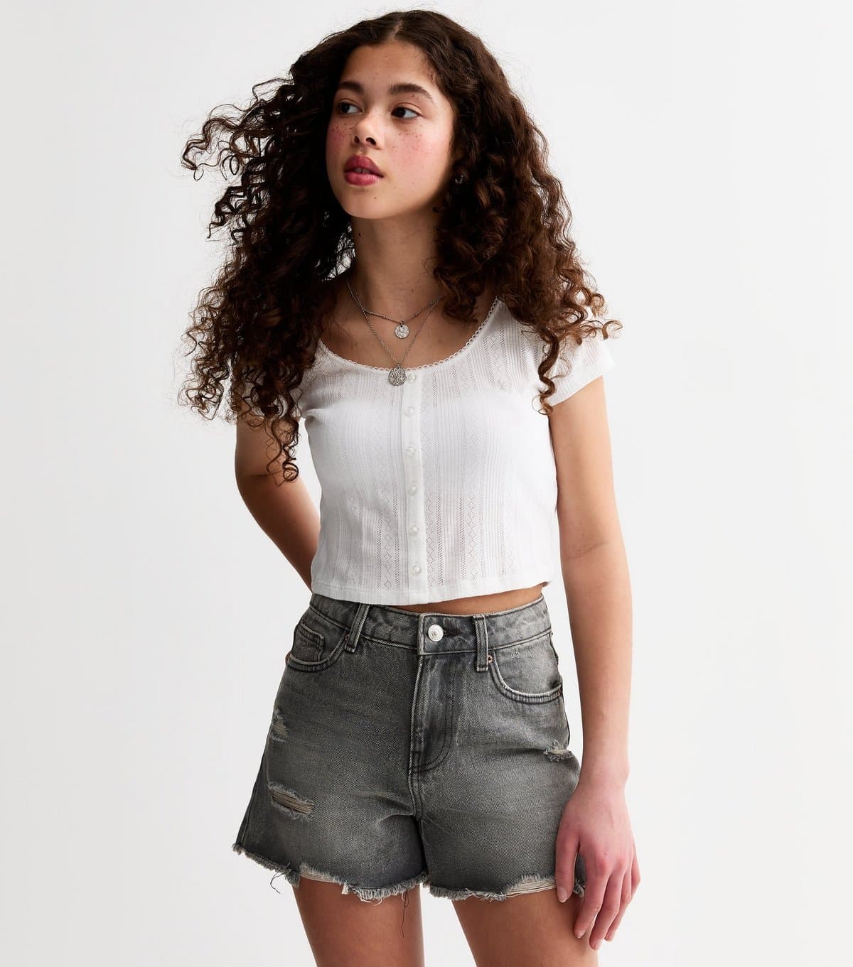 New Look New Look Dark Grey Distressed Denim Shorts