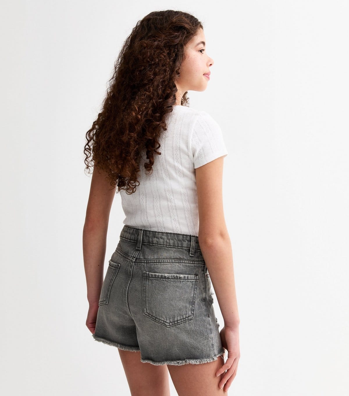 New Look Girls' Dark Grey Mom Style Distressed Denim Shorts New Look - 4