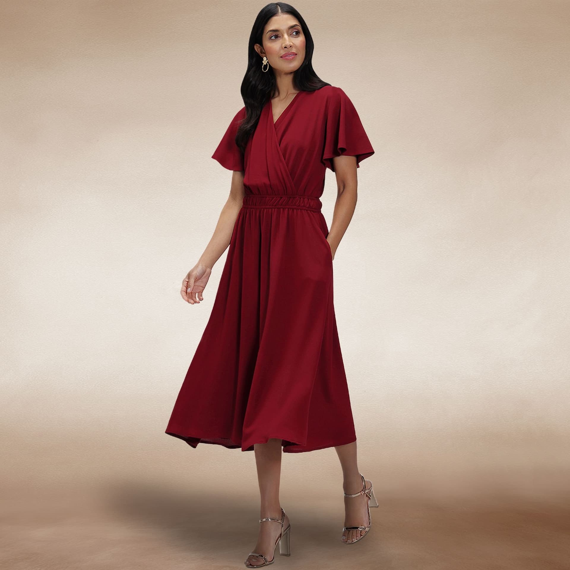 Hot Squash Hot Squash Women's Chiffon Midi Dress in Wine