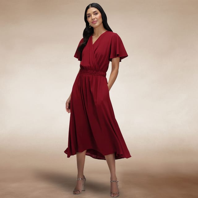 Hot Squash Hot Squash Women's Chiffon Midi Dress in Wine - 3