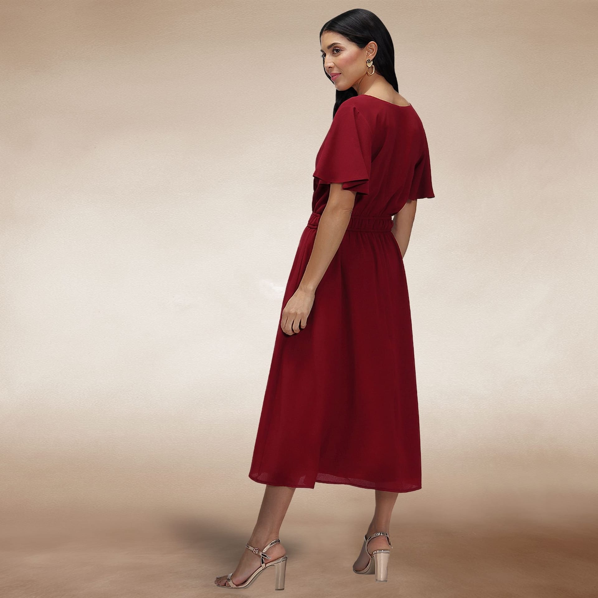 Hot Squash Hot Squash Women's Chiffon Midi Dress in Wine - 4