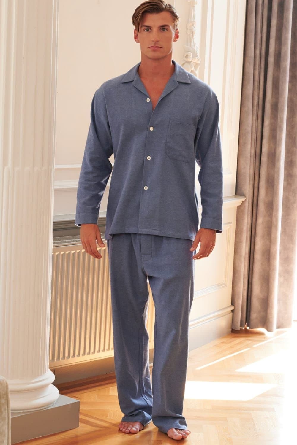 British Boxers British Boxers Men's "Steel Herringbone" Brushed Cotton Pyjama Set in Navy