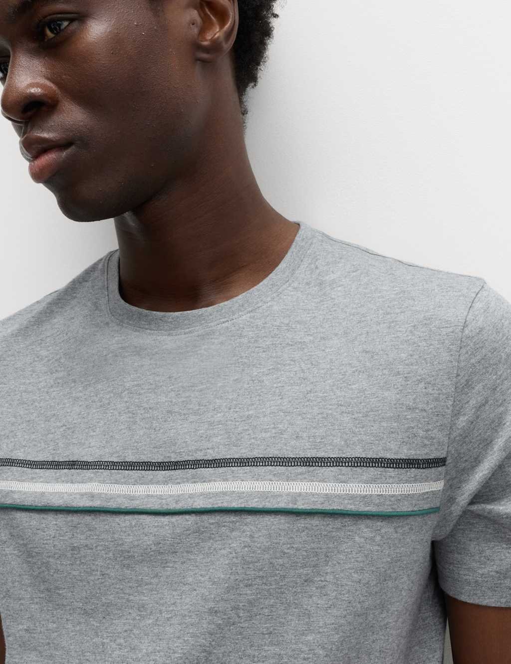 Marks & Spencer M&S Pure Cotton Striped Loungewear Top Grey - 2