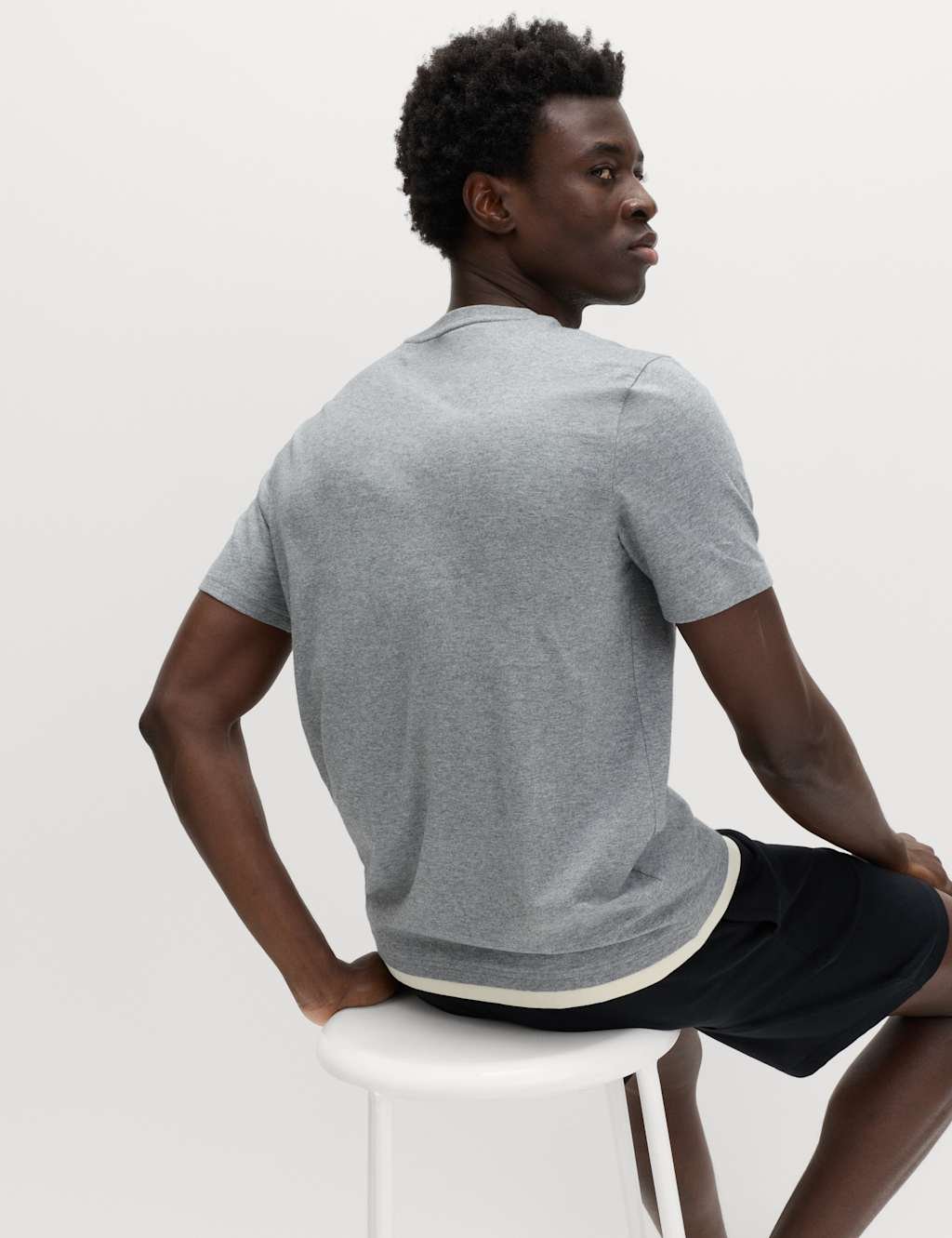 Marks & Spencer M&S Pure Cotton Striped Loungewear Top Grey - 3