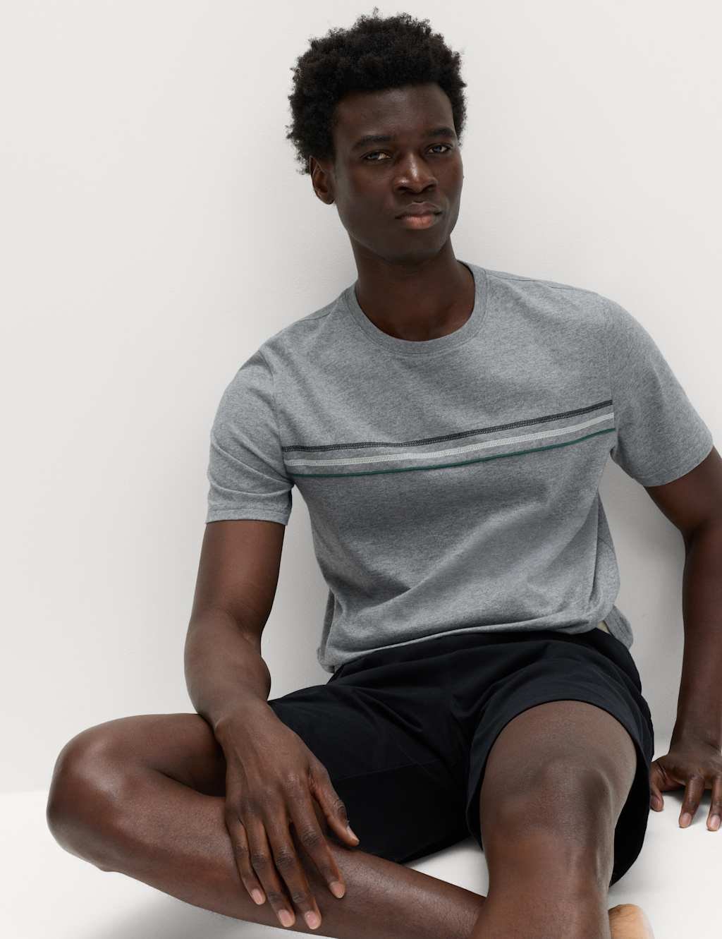 Marks & Spencer M&S Pure Cotton Striped Loungewear Top Grey - 4