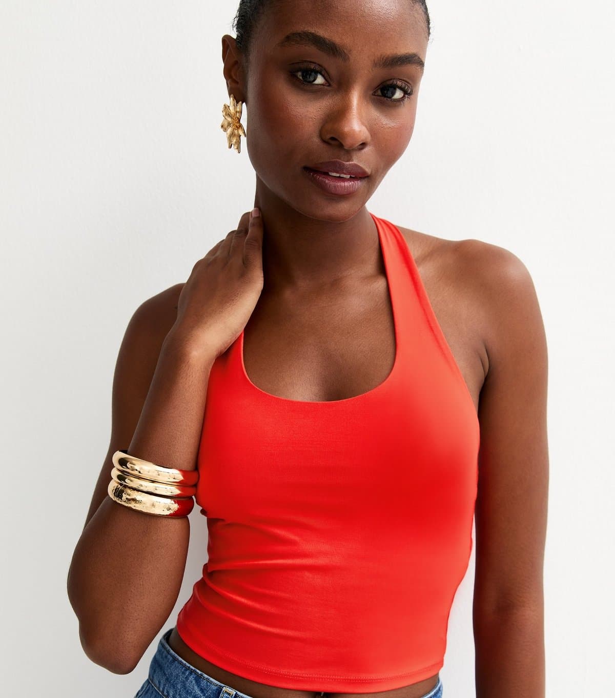 New Look Women's Light Coral Jersey Halter Neck Top New Look