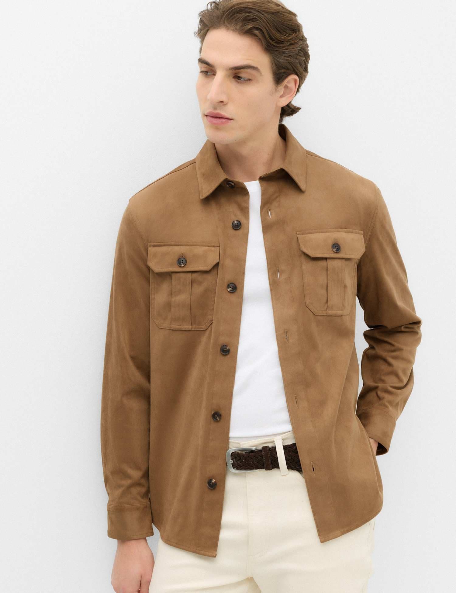 Marks & Spencer M&S Regular Fit Faux Suede Overshirt Tan