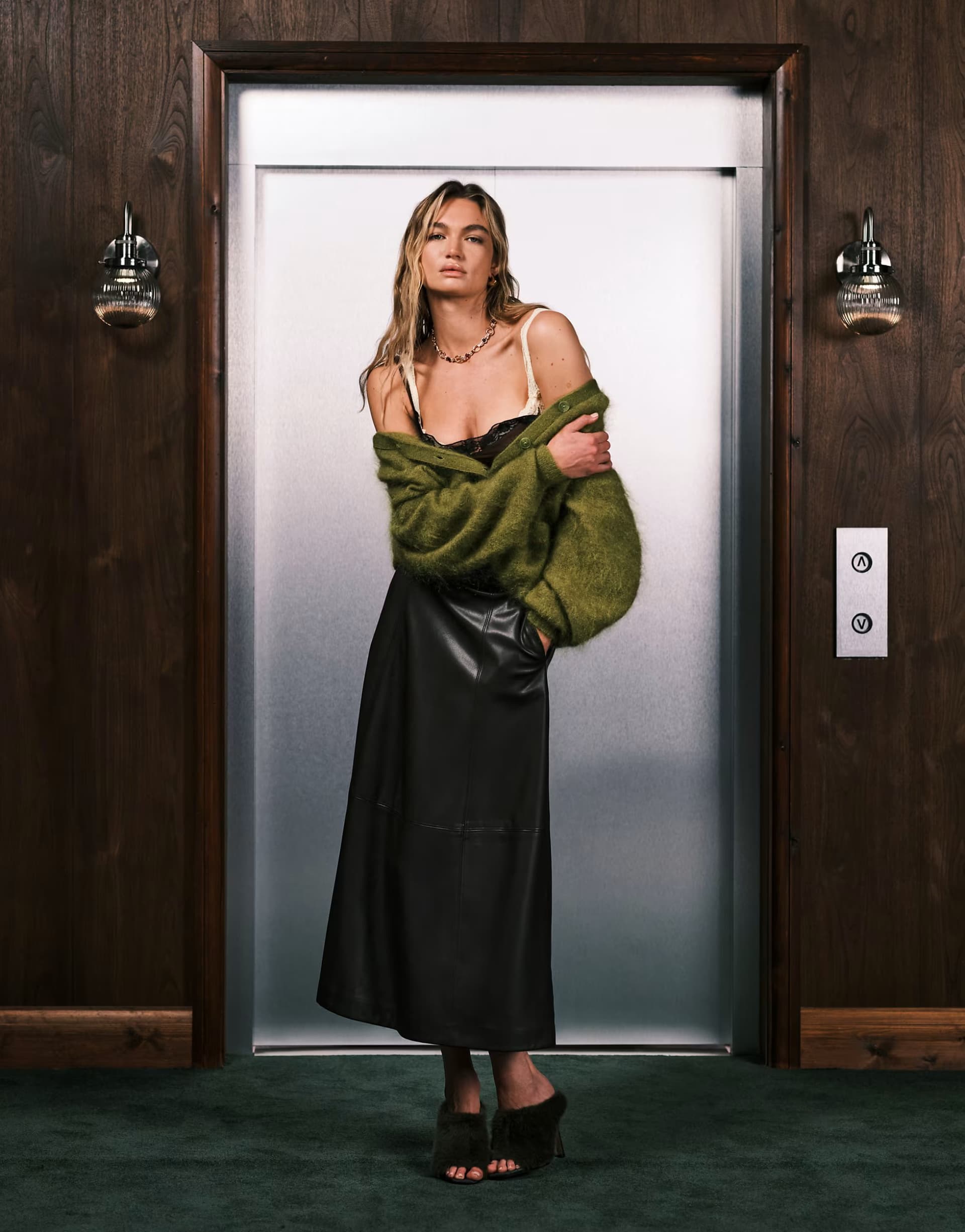 ASOS Vero Moda faux leather seam detail full midi skirt in chocolate