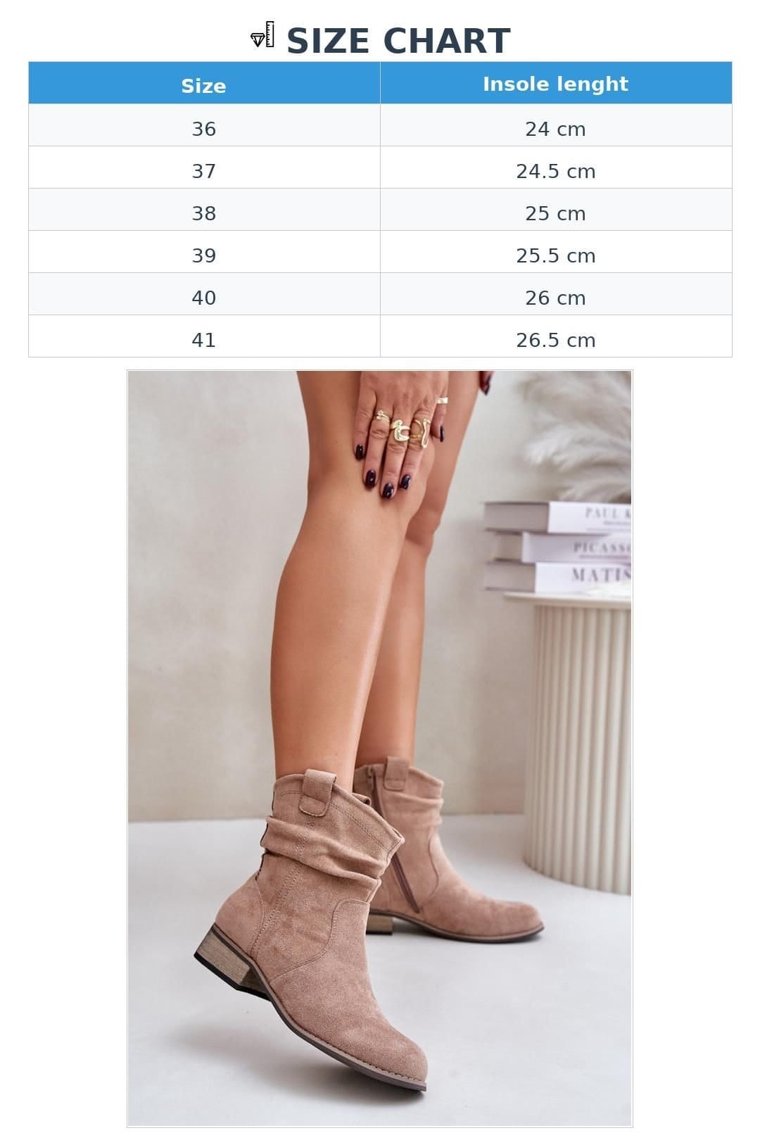 Love Lace Love Lace Women's Suede Ankle Boots with Low Block Heel Zipper Insulated Lining in Beige - 4