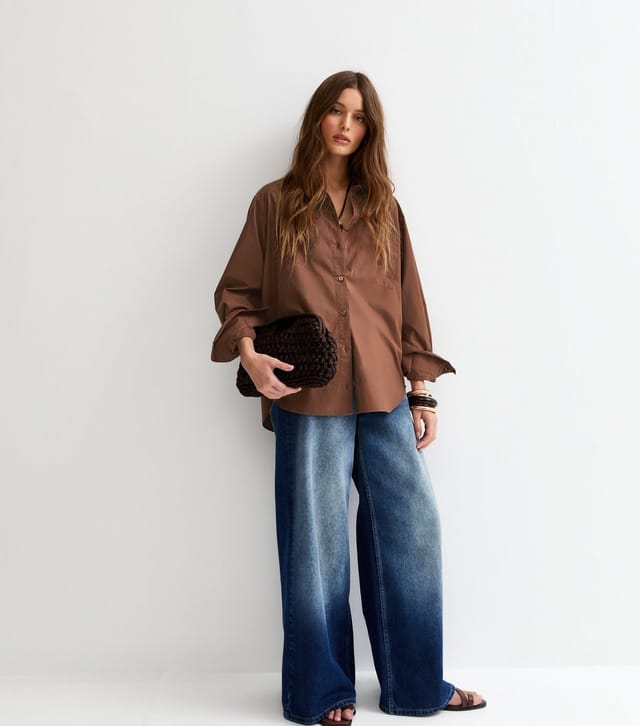 New Look Women's Dark Brown Poplin Curved Hem Shirt New Look - 3